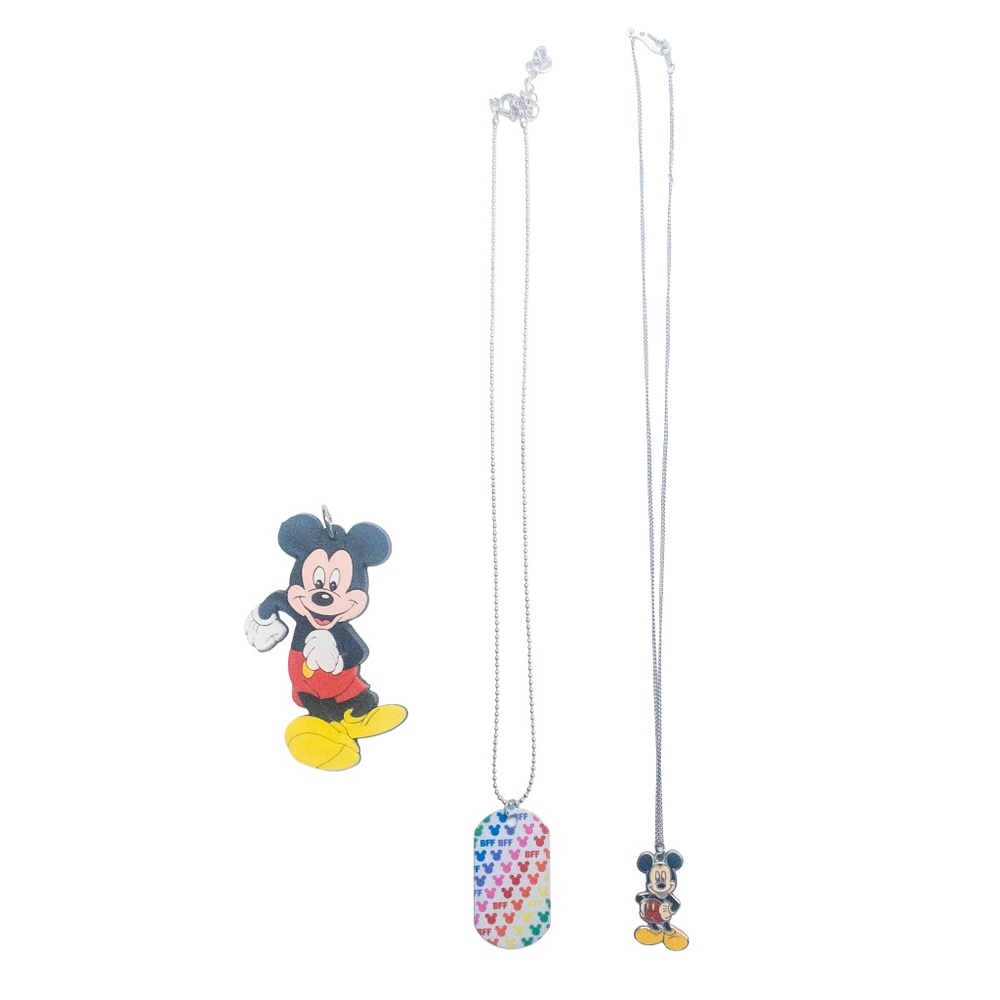 3 PC Mickey Mouse Disney Youth Jewlery Lot Necklaces Keychain Dogtag Vintage
